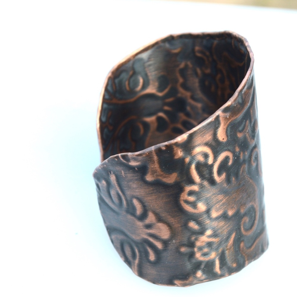 Embossed Skull Solid Copper Biker Cuff Bracelet - image 5